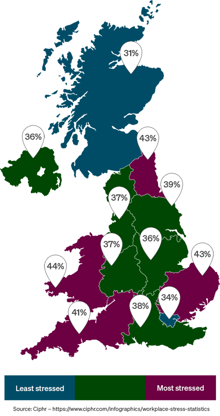 Where in the UK are people the most stressed about money? 