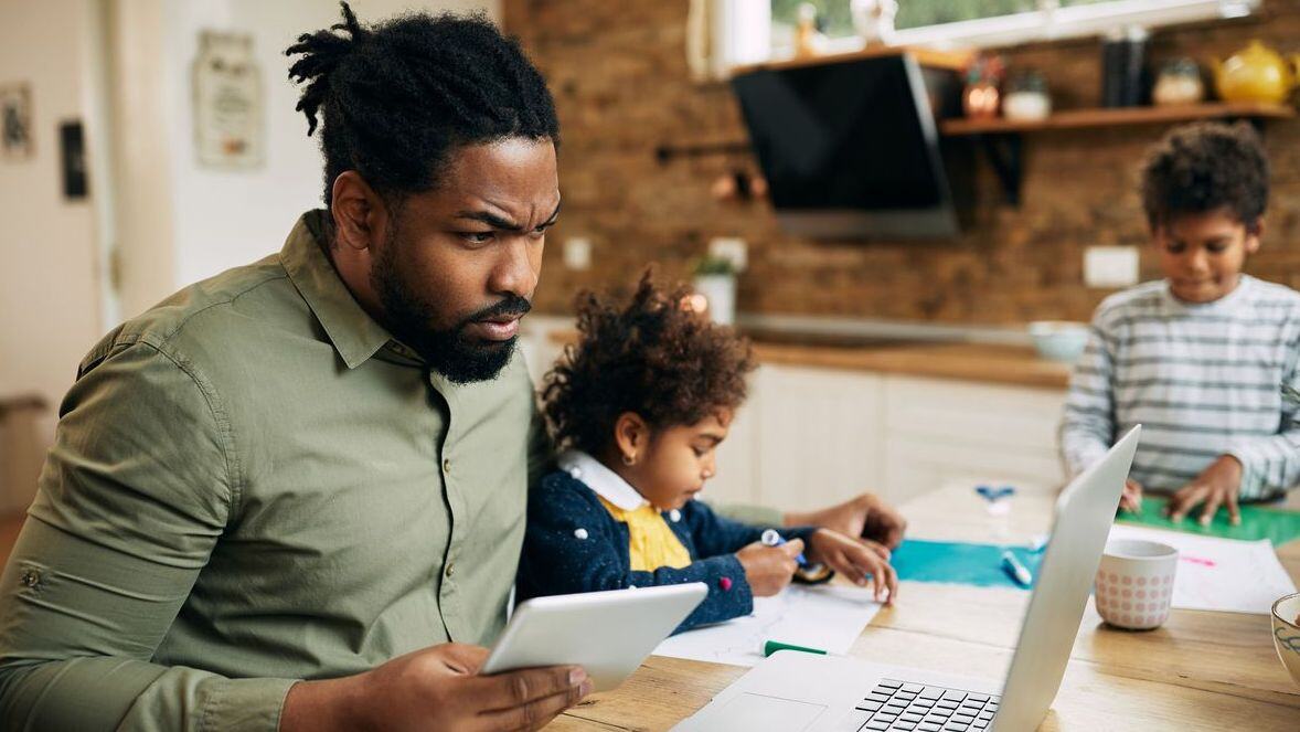 Father working from home